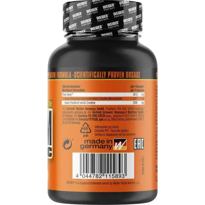Weider Maximum Krea-Genic 100 Kapseln, Creatine Supplement Bottle Display