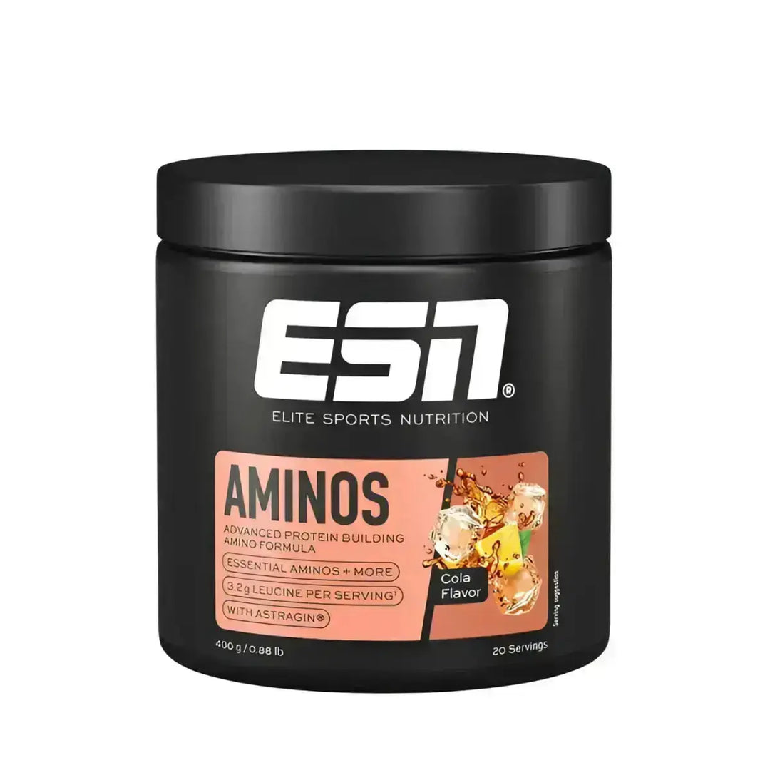 Schwarzer Behälter von ESN Aminos Cola Geschmack proteinpulver für essentielle Aminosäuren