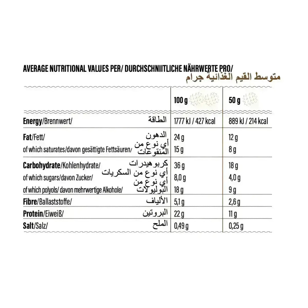 Nährwerttabelle für die Go Fitness Protein Waffel im 12x50g Box