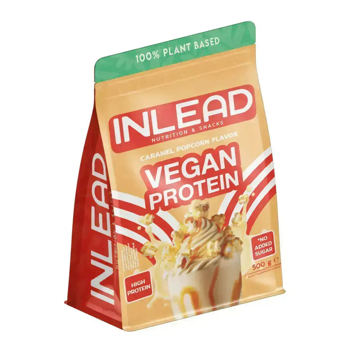 Inlead Vegan Protein 500g mit veganem Karamell-Popcorn Geschmack, proteinreich