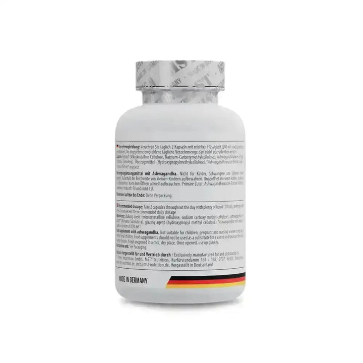 Weiße MST Ashwagandha KSM-66® Flasche für natürliche Nahrungsergänzung