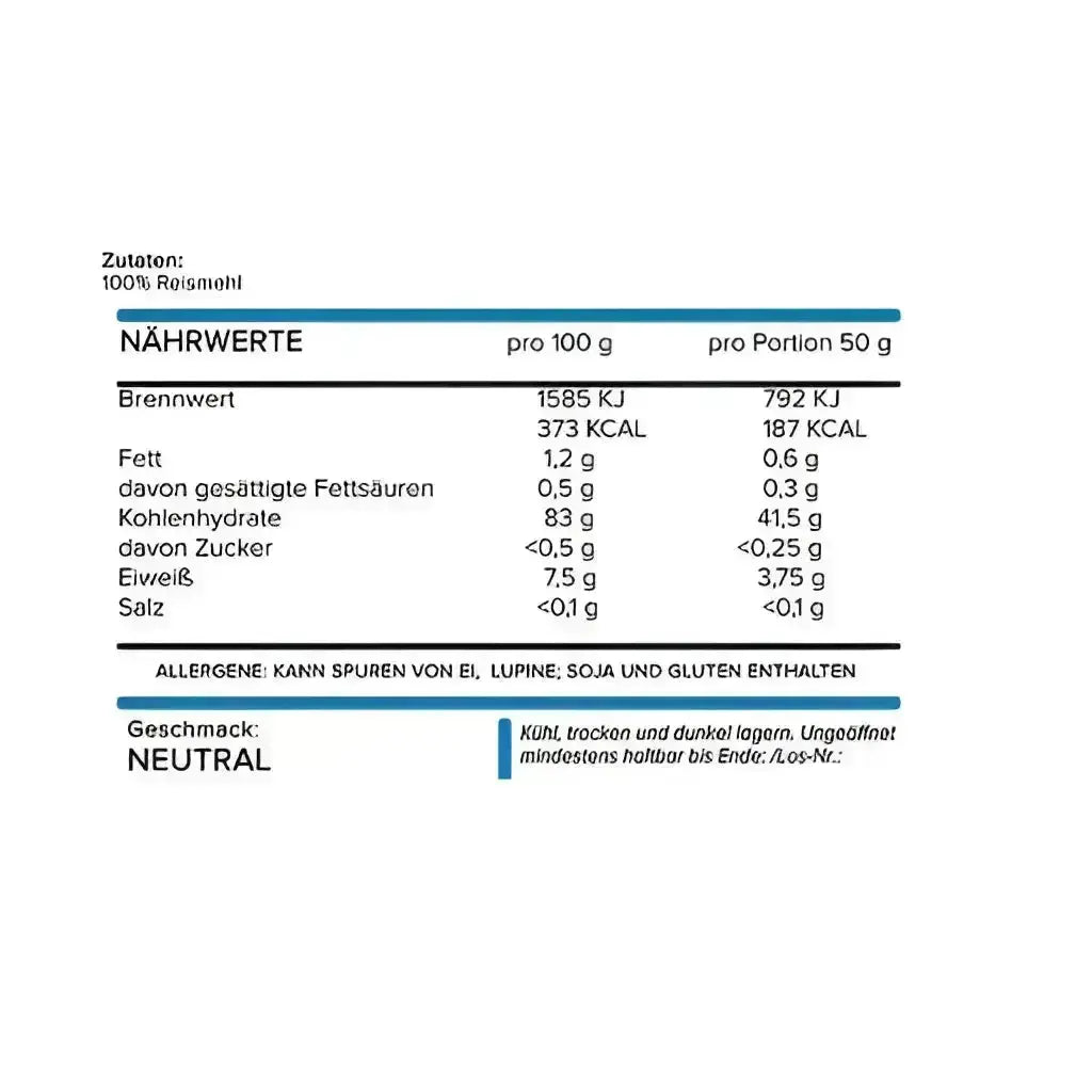 NNT Reispudding 1500 g Nährwerttabelle für leckeren Reispudding 1500 g