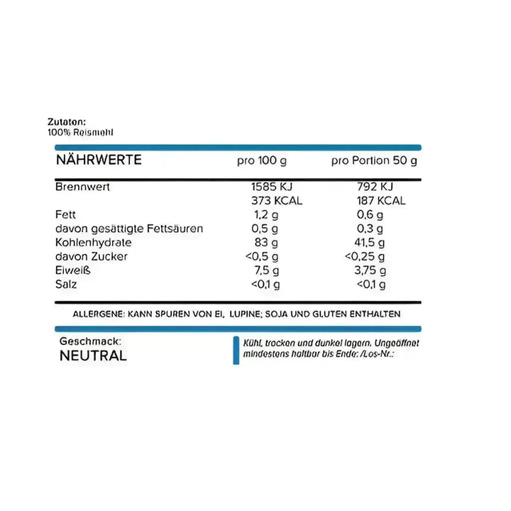 NNT Reispudding 1500 g Nährwerttabelle für leckeren Reispudding 1500 g